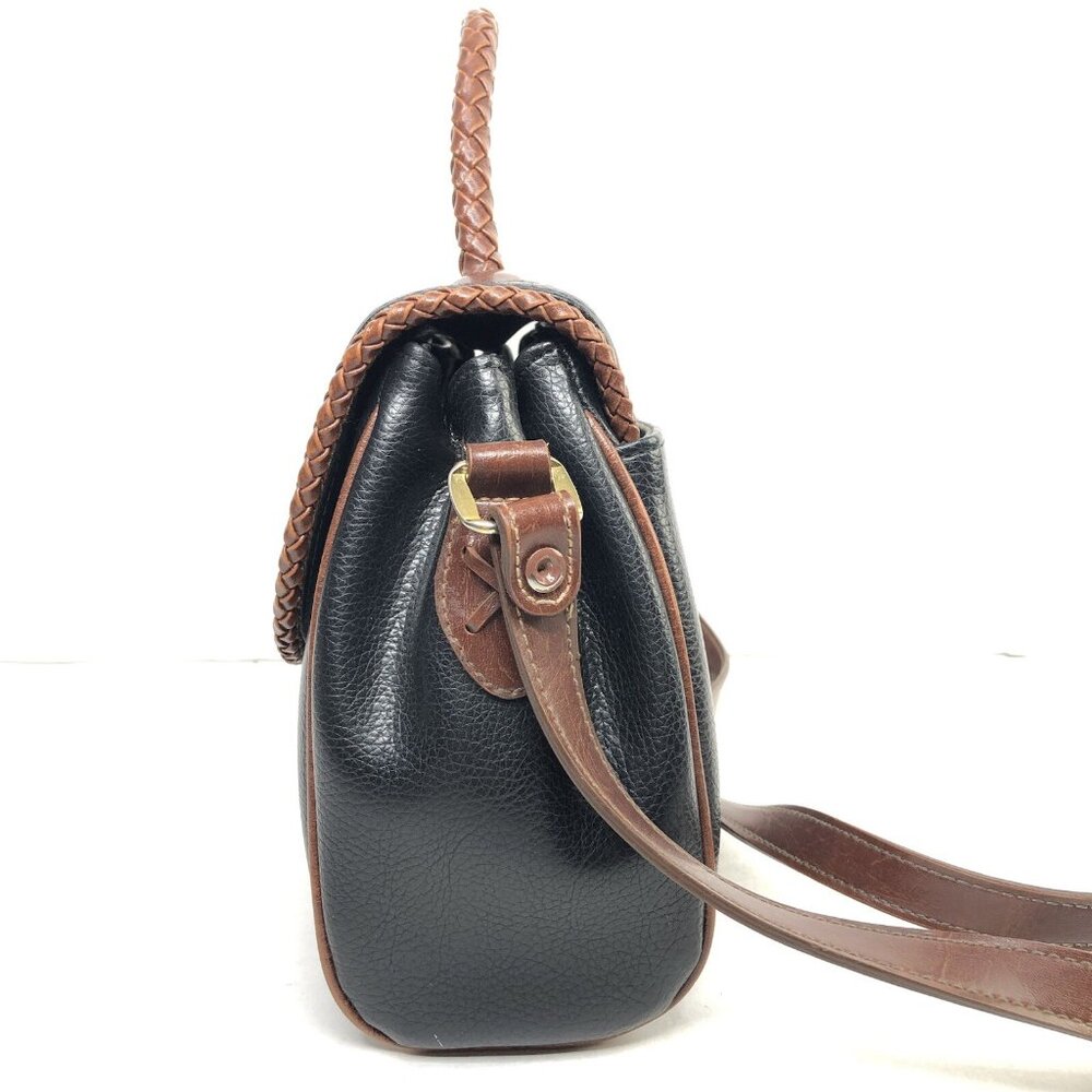 Vtg Carryland USA Leather Purse Black Brown Shoulder Crossbody Bag Woven Handle - Picture 4 of 13